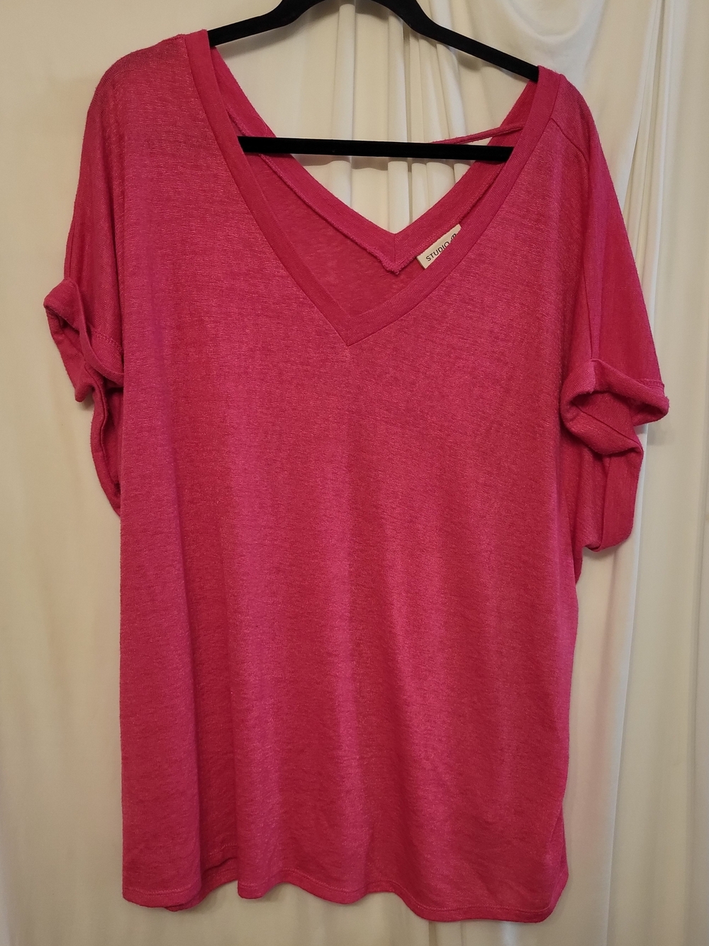 Studio Hot Pink V-Neck Short Sleeve Women's Tee